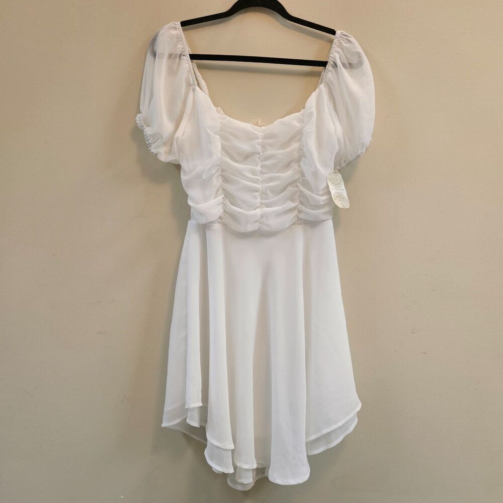 NWT Altered State White Chiffon Asymmetrical Mini Dress Women Sz M MSRP 75